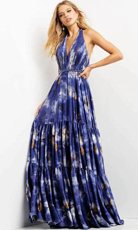 Act Fast Jovani 08577 - Sleeveless Plunging Halter Neck Long Dress