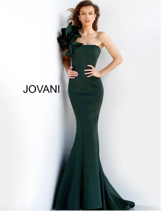 Act Fast Jovani Jovani 63994 Fitted Mermaid One-Shoulder Evening Gown in Navy