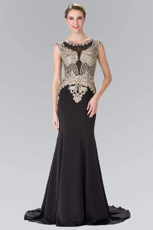 Closeout Elizabeth K - Gold Toned Embroidered Beaded Bodice Gown GL1461