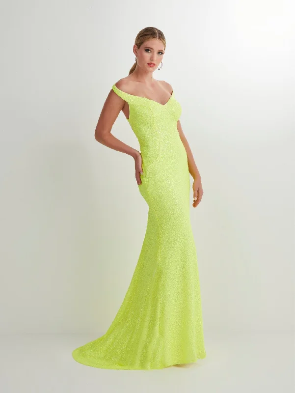 Weekend Deal Fitted Long Off Shoulder Sequin Dress by Studio 17 12891