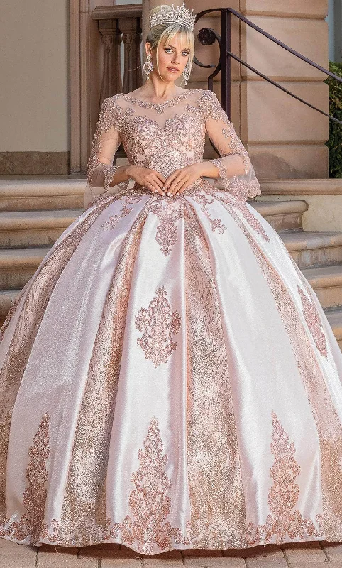 Major Savings Dancing Queen 1665 - Bell Sleeve Ornate Quinceanera Ballgown