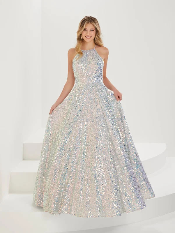Extra Discounts Shimmer Sequin Halter A-line Gown by Tiffany Designs 16920