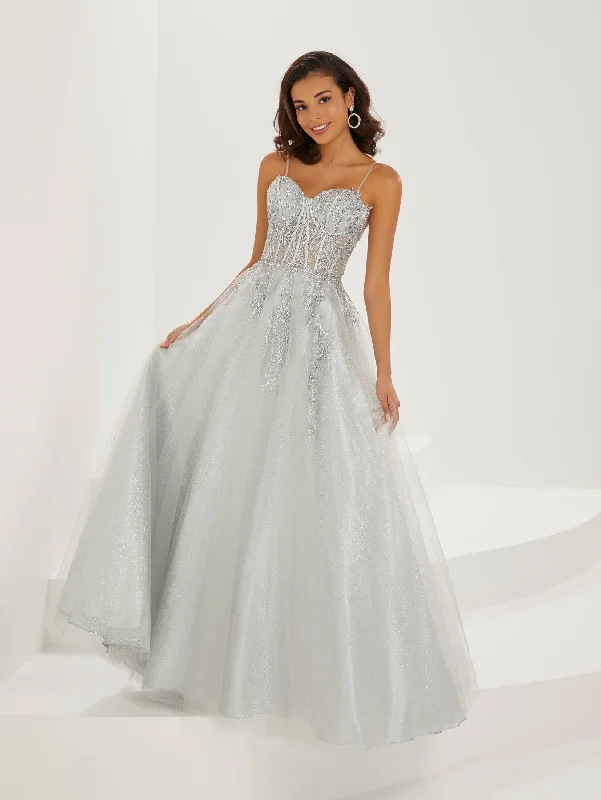 Exclusive Savings Applique Glitter Sleeveless Corset Gown by Tiffany Designs 16950