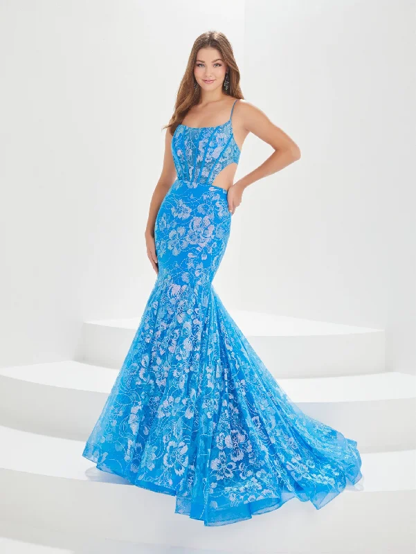 Super Sale Glitter Print Corset Mermaid Dress by Tiffany Designs 16011