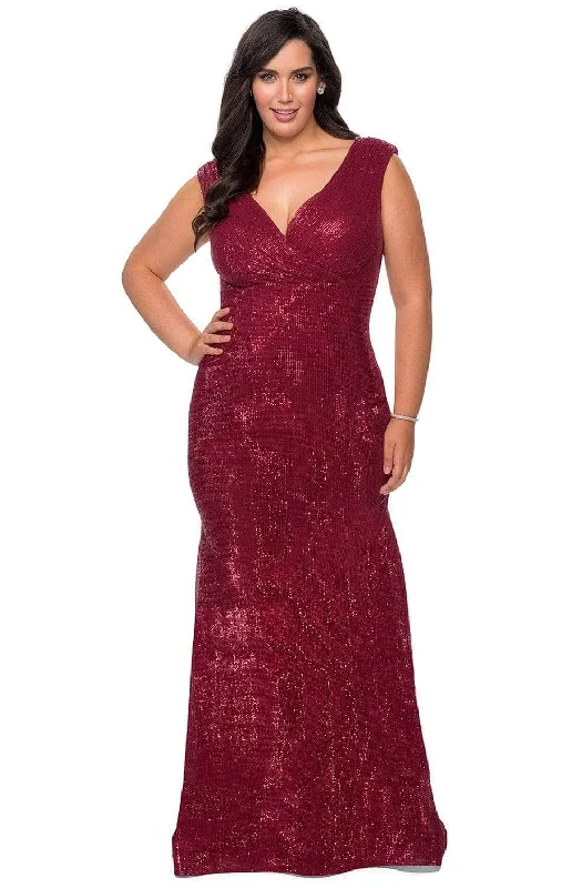 Savings Galore La Femme - Sequined Faux Wrap Gown 28962SC