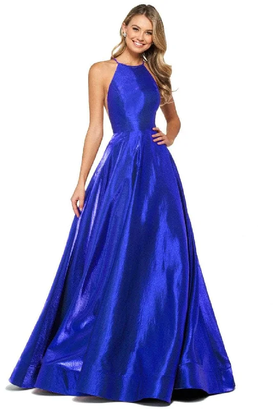Super Deal Sherri Hill - 53350 High Neck Satin Long Gown