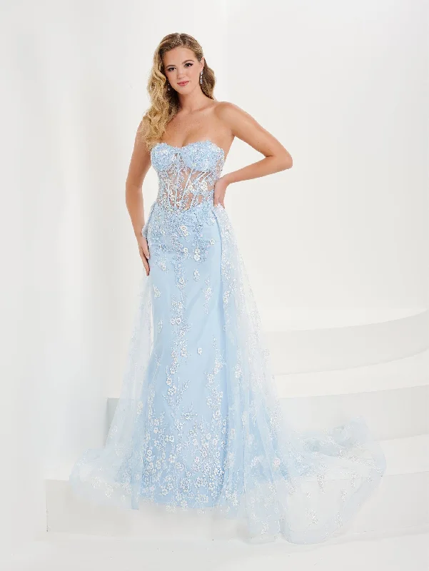 Discount Deals Fitted Floral Glitter Strapless Gown by Tiffany Designs 16107