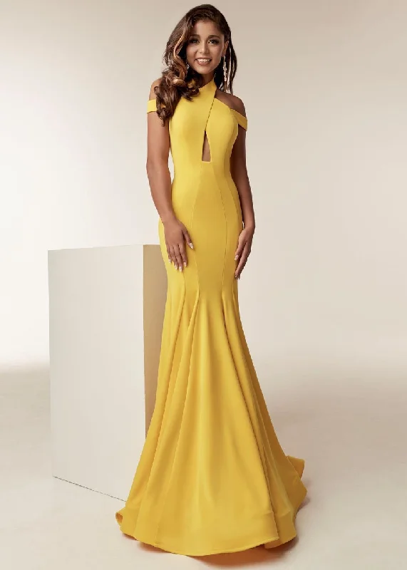 Hurry In Jasz Couture - 6238 Crisscrossed Bodice High Neck Mermaid Gown