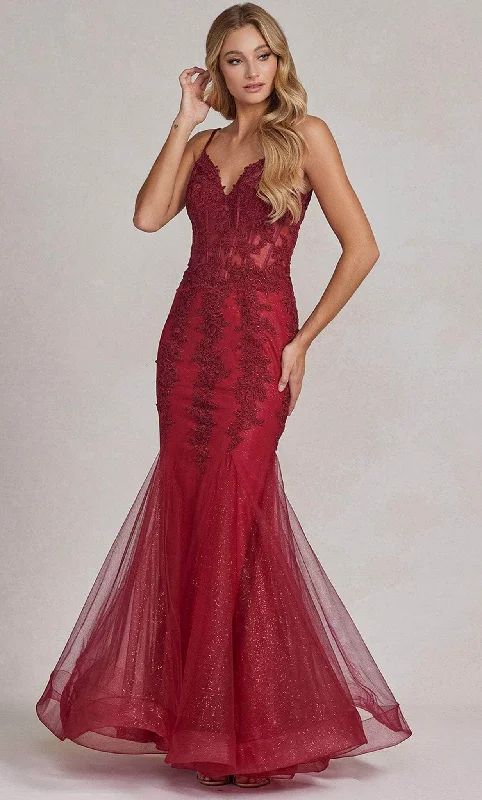Online Specials Nox Anabel P1170 - Lace Appliqued Mermaid Prom Dress