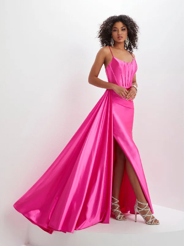 Best Deals Fitted Spandex Sleeveless Corset Slit Gown by Panoply 14145