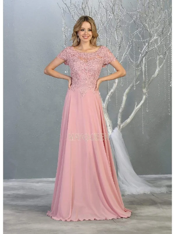 Unbeatable Prices May Queen - MQ1763 Short Sleeve Jeweled Applique A-Line Dress