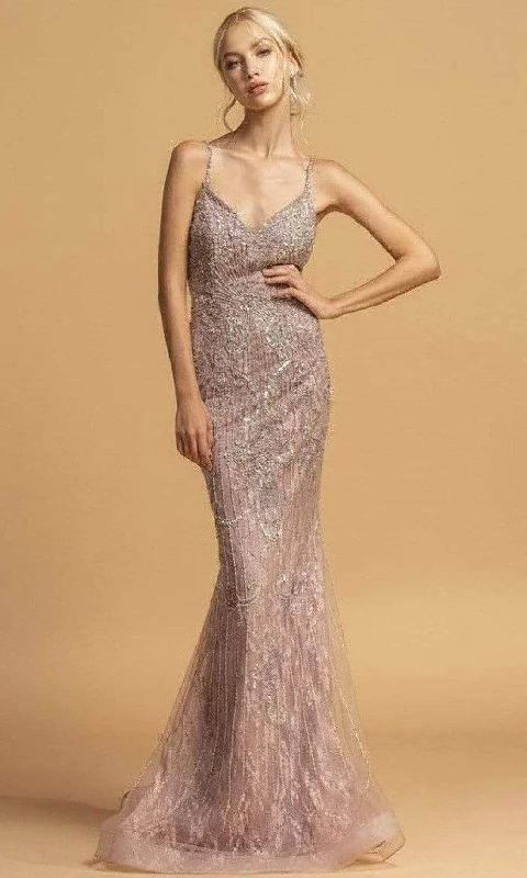 Online Exclusive Trevi Collection - Beaded Mermaid Evening Dress L2230