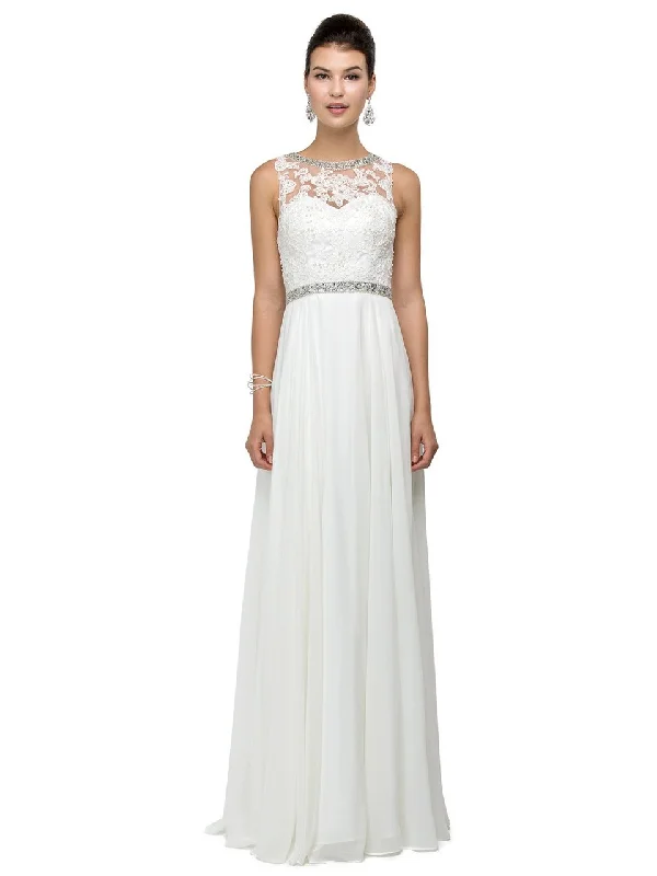 Limited Stock Dancing Queen Bridal - 9458 Romantic Beaded Lace Applique A-Line Prom Dress