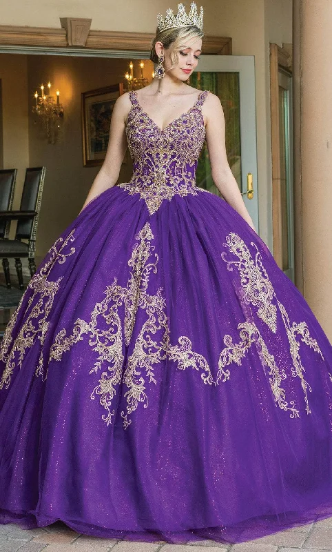 Price Reduction Dancing Queen 1635 - V-Neck Lace Appliqued Ballgown