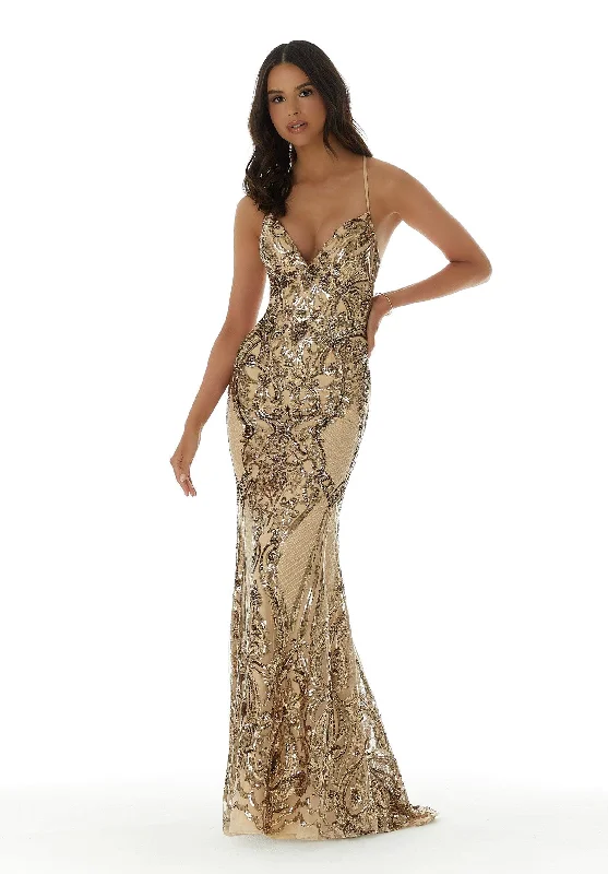 Extra Savings Mori Lee - 43032 Patterned Sequins on Net Prom Dress