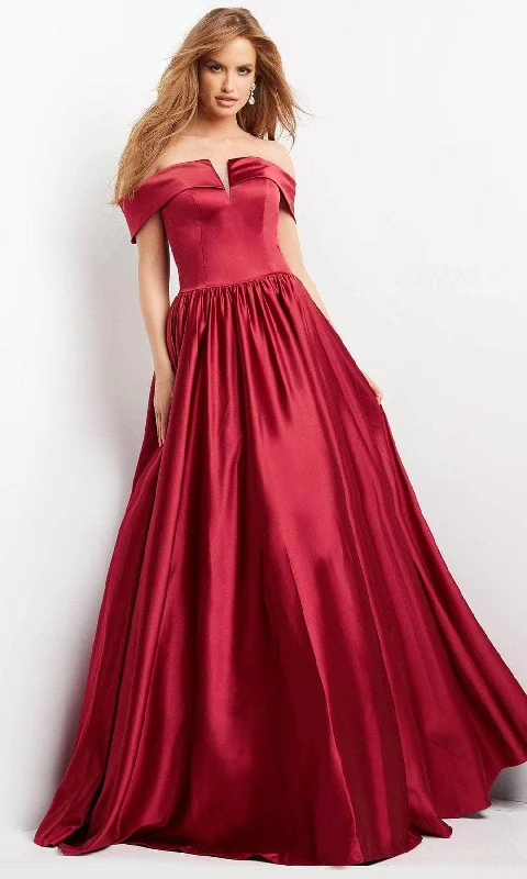 Huge Discounts Jovani 3129 - Off Shoulder Satin Evening Gown