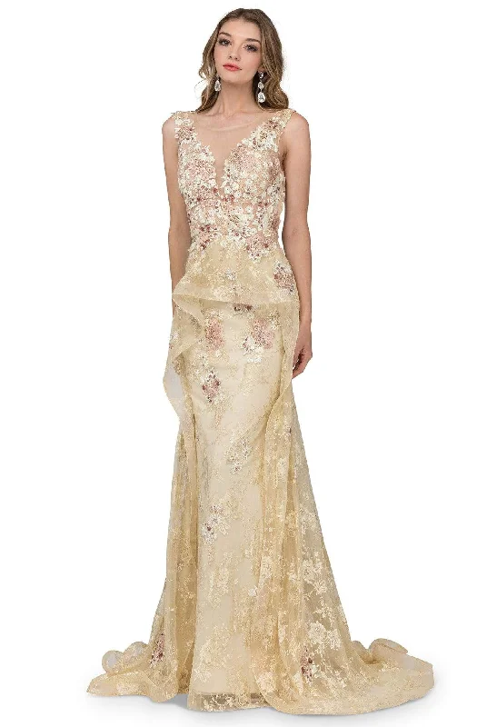 Seasonal Clearance Cecilia Couture - 1402 Floral Lace Embroidered Gown with Overskirt