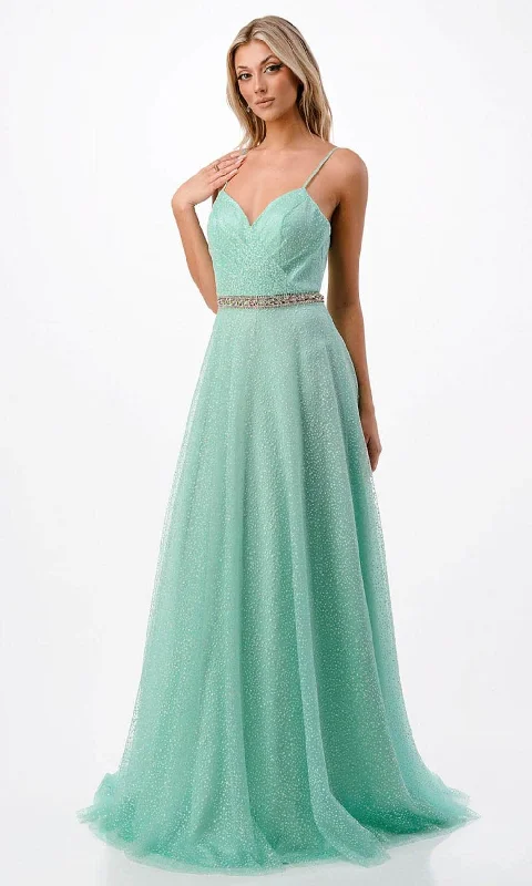 Price Break Aspeed Design P2105 - Spaghetti Straps Beaded Prom Gown