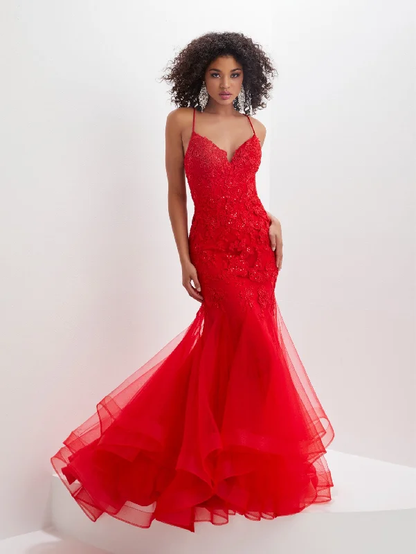 Limited Time Applique Ruffled Tulle Mermaid Dress by Tiffany Designs 16015