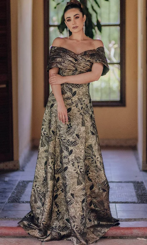 New Deals Terani Couture 232M1522 - Off Shoulder Brocade Evening Dress