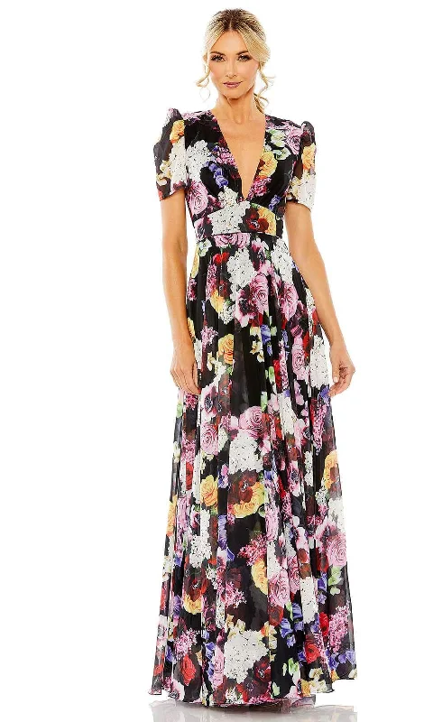 Act Now Mac Duggal 55933 - Plunging Floral Print Formal Gown