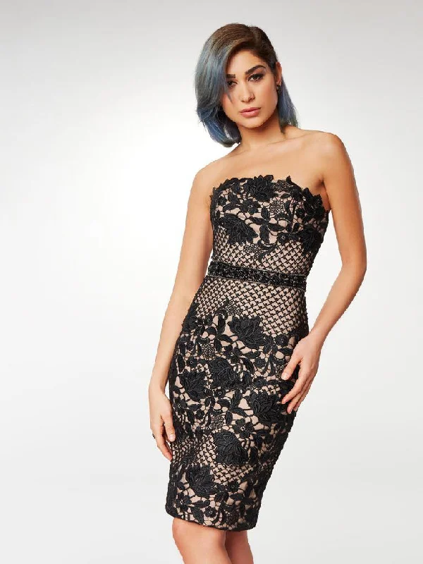 Early Access Clarisse - M6571 Knee Length Embroidered Lace Strapless Dress