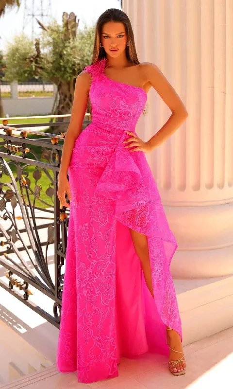 Deal Frenzy Clarisse 810929 - One-Sleeve Floral Glitter Embroidered Prom Gown