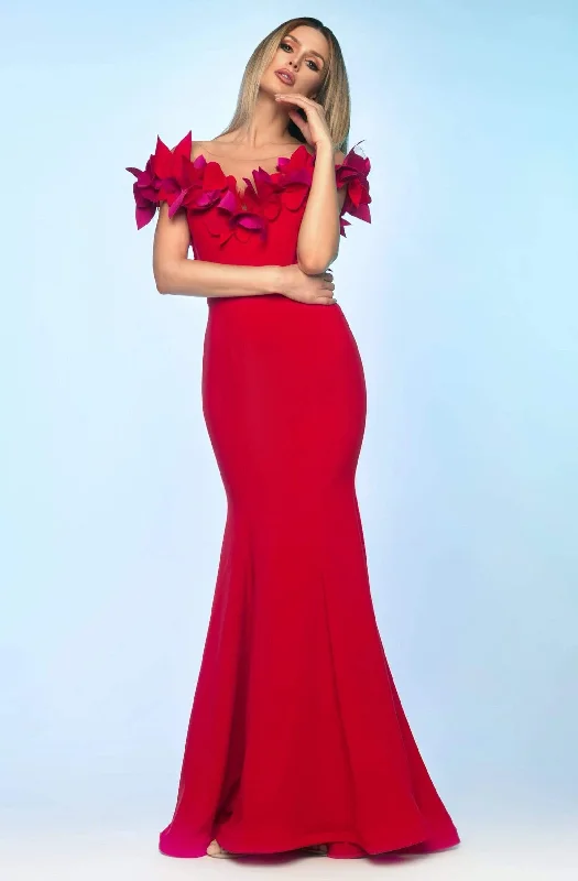 Super Deal Nicole Bakti - 621 Petal Appliqued Long Mermaid Gown