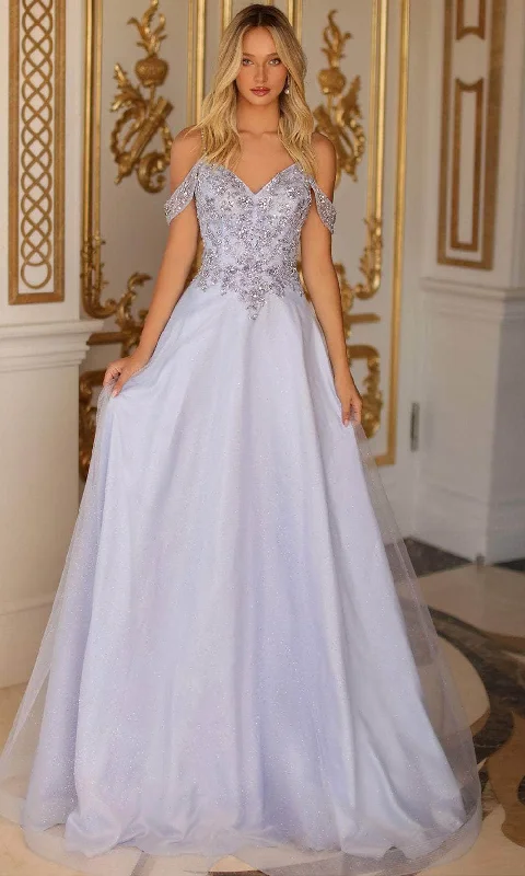 New Deals Clarisse 810461 - Beaded Cold Shoulder Prom Gown