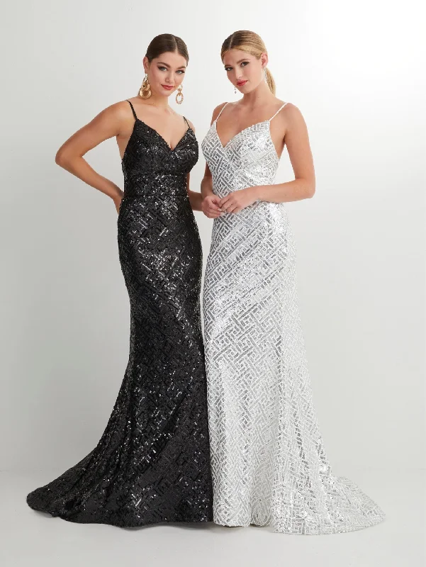Crazy Savings Fitted Sequin Print Sleeveless V-Neck Gown by Studio 17 12909