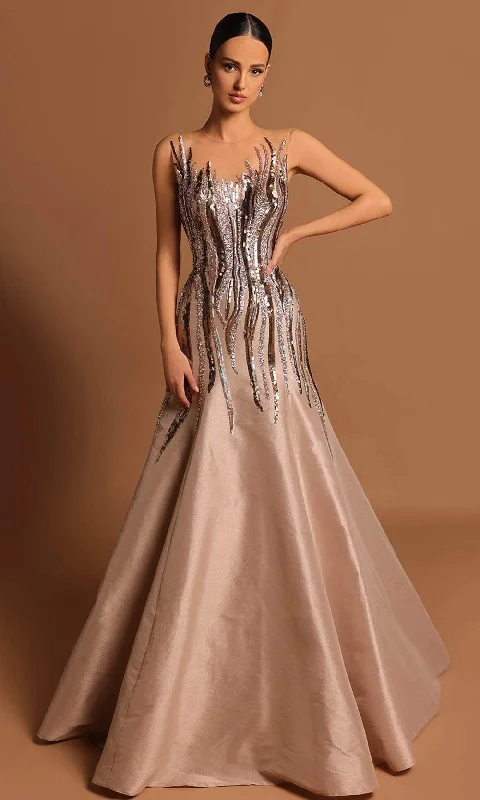 Special Discount Tarik Ediz 98557 - Illusion Jewel Sequin Evening Gown