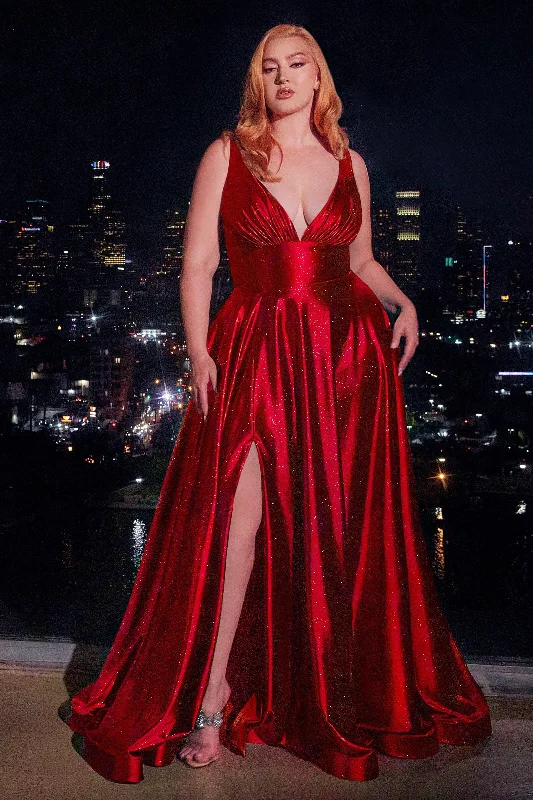 New Arrival Plus Size Glitter Satin Sleeveless Gown by Ladivine CC2349C