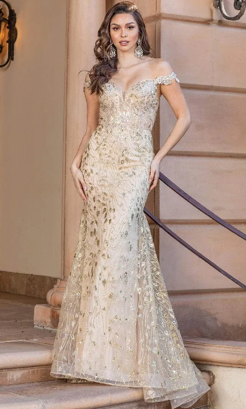 Closeout Sale Dancing Queen 4343 - Leaf-Patterned Glittery Gown