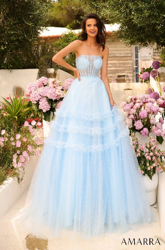 Price Cut Strapless Corset A-line Flounced Gown by Amarra 88794