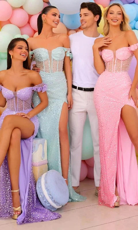 Steals and Deals Clarisse 810752 - Embellished Off Shoulder Prom Gown