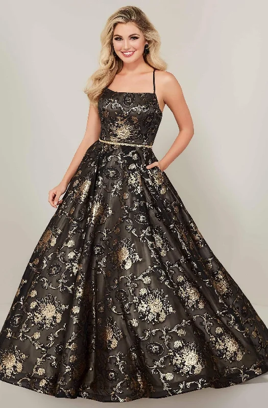 Steals and Deals Tiffany Designs - 16340 Scoop Neck Brocade Organza A-line Dress