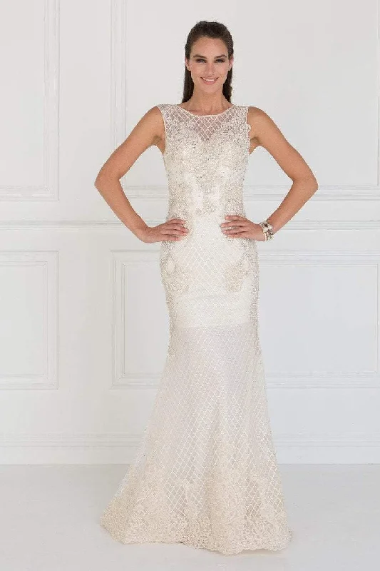 Last Chance Elizabeth K Bridal - GL1536 Embellished Sheer Bateau Sheath Dress