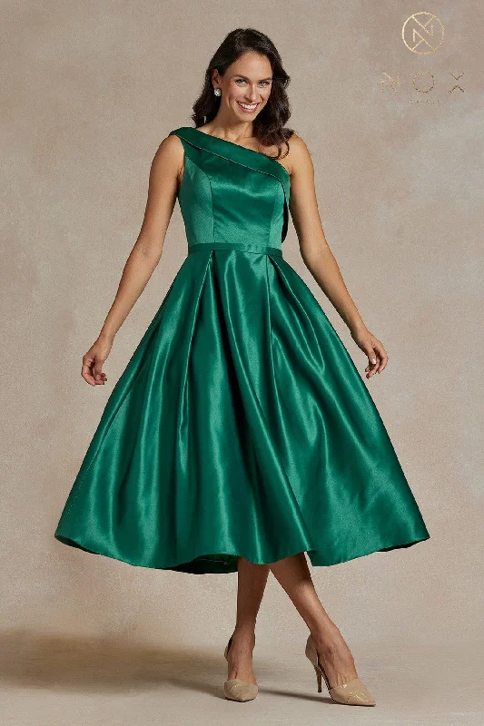 Special Price One Shoulder Tea Length Dress by Nox Anabel JE931