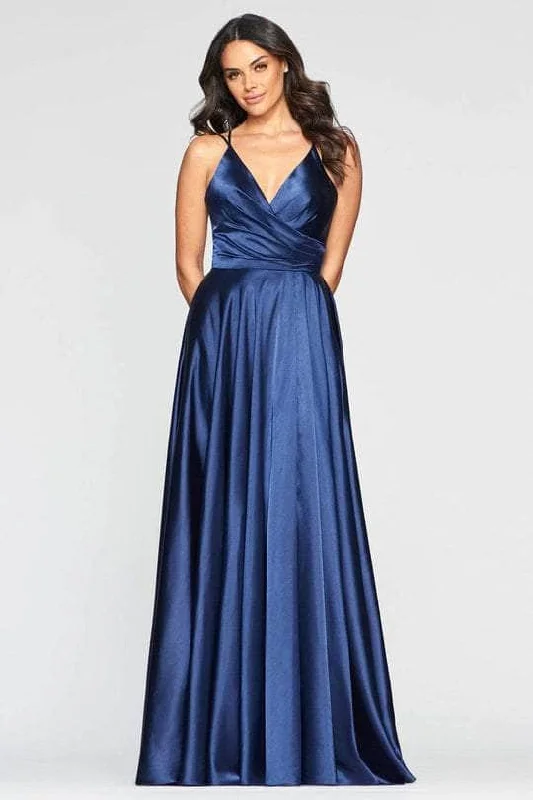 Flash Sale Faviana - S10429 Pleated Sleeveless V-neck Satin Gown
