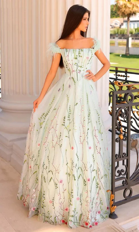 Discount Extravaganza Clarisse 810895 - Feathered Cap Sleeve Prom Gown