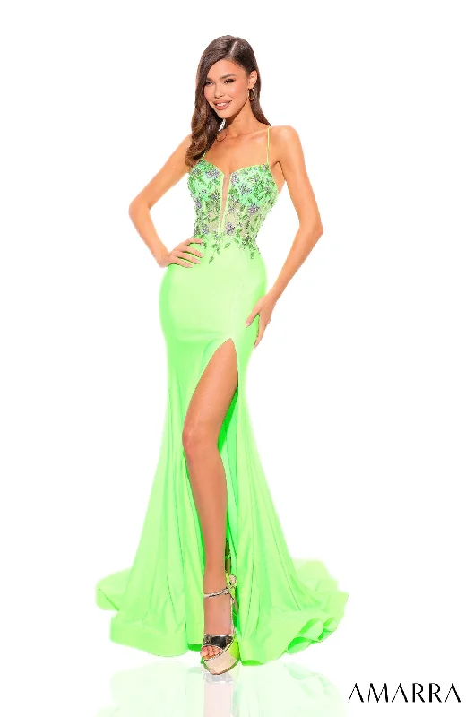 Crazy Deals Floral Beaded Jersey Sleeveless Slit Gown by Amarra 88651