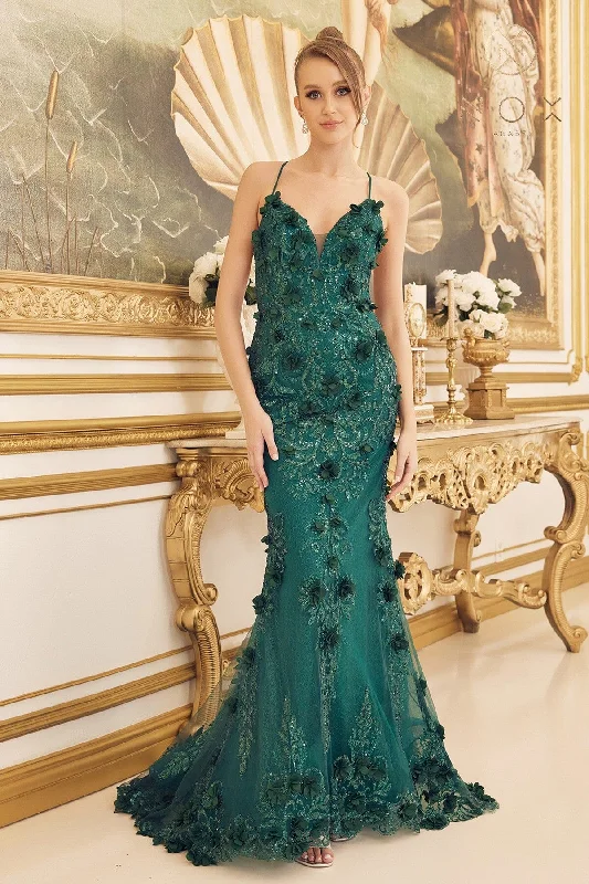 New Markdowns 3D Floral Lace-Up Back Mermaid Gown by Nox Anabel C1098