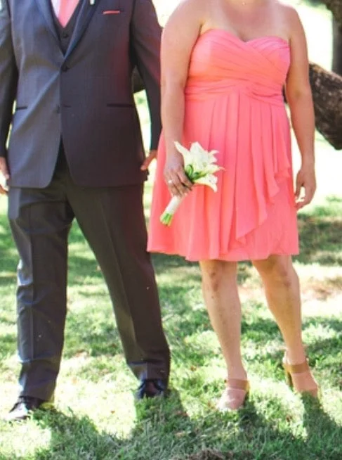Referral Discount David's Bridal Short Crinkle Chiffon Dress with Front Cascade