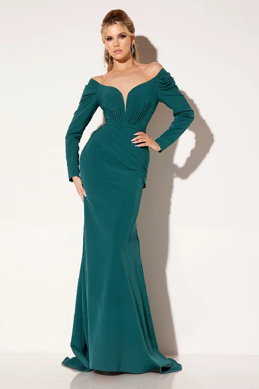 Limited Availability Crepe Fitted Long Sleeve Gown by Lucci Lu C8102
