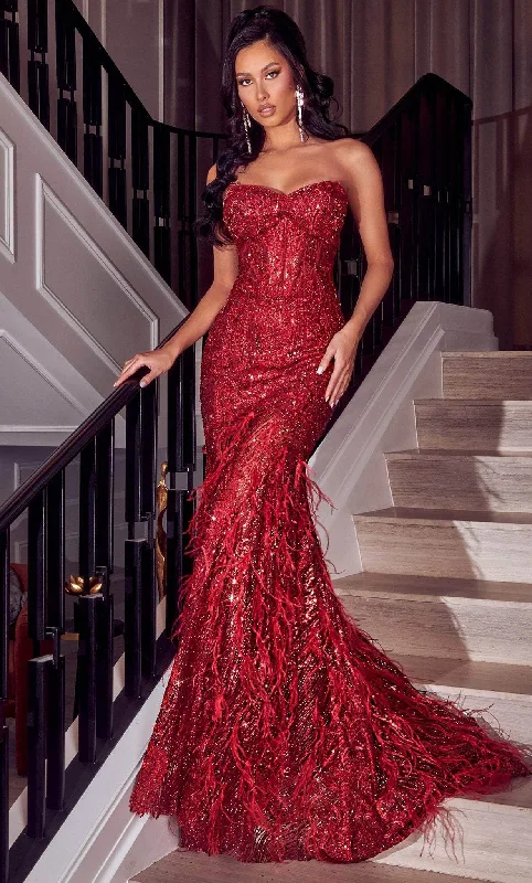 Price Rollback Portia and Scarlett PS23263 - Strapless Feather Trumpet Evening Gown
