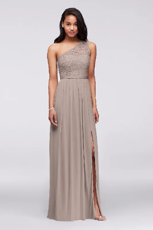 Last Chance David's Bridal Long One Shoulder Lace Bridesmaid Dress/F17063