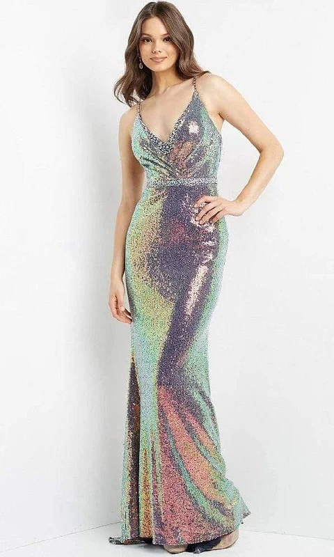 Exclusive Preview JVN by Jovani - JVN06391 V Neck Holographic Shimmer Gown