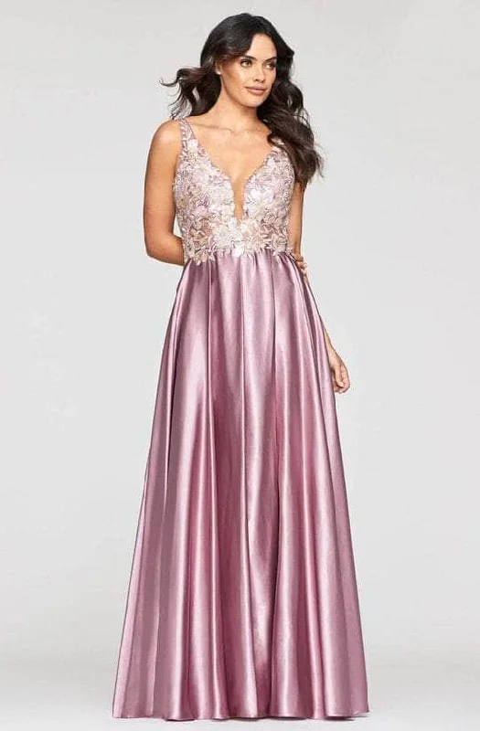 Deal of the Day Faviana - S10442 Embroidered Floral Applique Long Dress