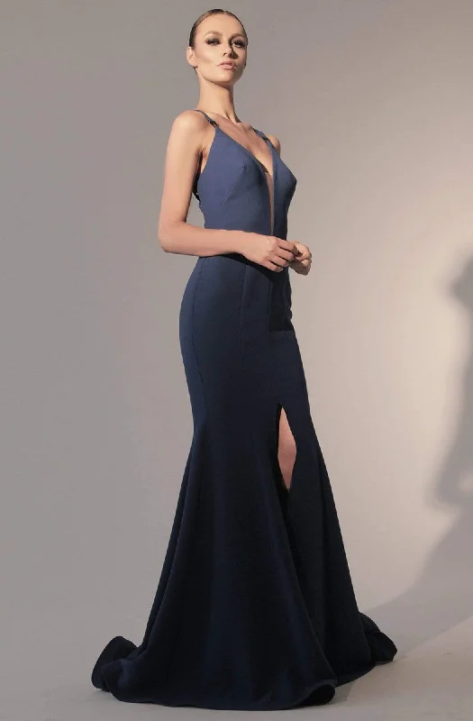 Massive Deals Nicole Bakti - 582 Illusion Plunged Neckline Strappy Back Mermaid Gown