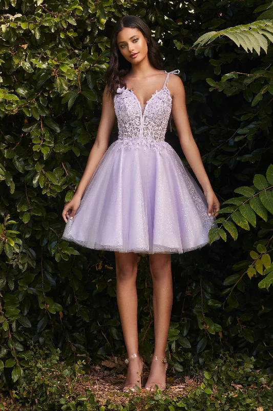 Overstock Short Applique Tulle Dress by Cinderella Divine CD0188 - Outlet